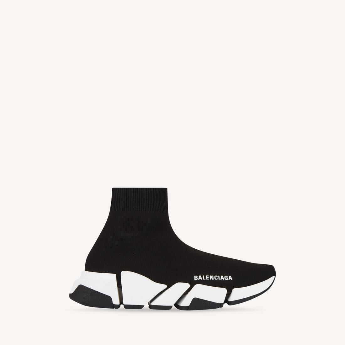 Balenciaga Speed 2.0 Recycled Knit Sneaker With Bicolor Sole in Black/white - Image 2