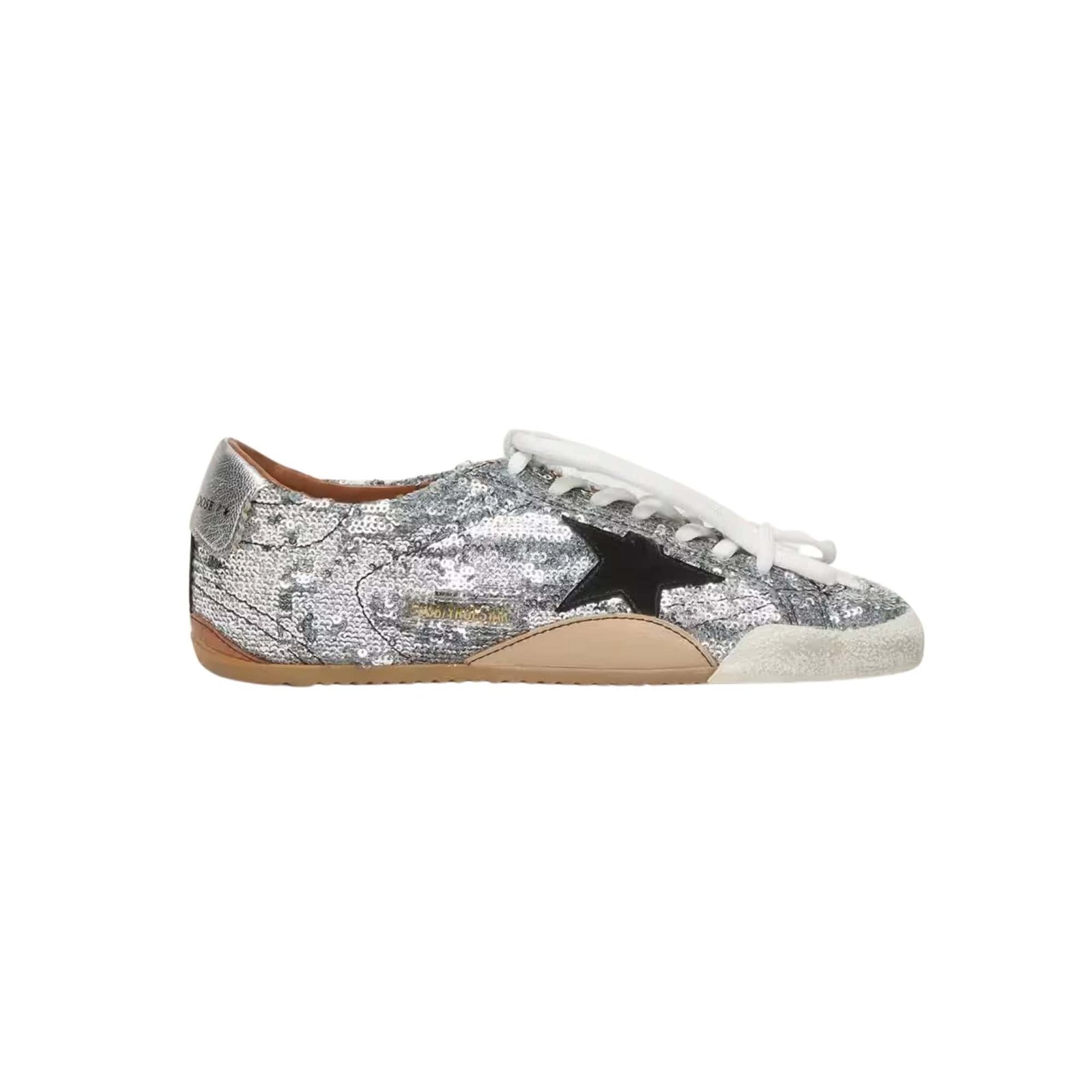 Golden Goose True-Star in silver sequins with black star and silver leather heel tab