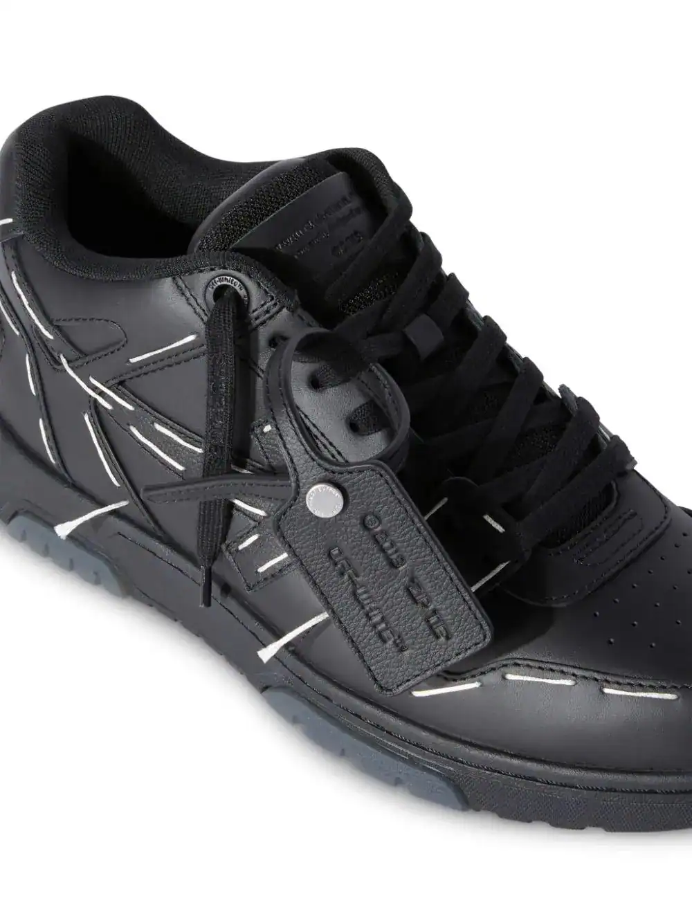 Black Off-White Out Of Office low-top sneakers with sartorial stitching.