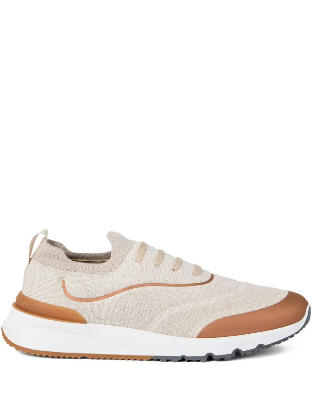 Brunello Cucinelli Techno Cotton Knit Runners With Heat-Bonded Details Biege - Image 2