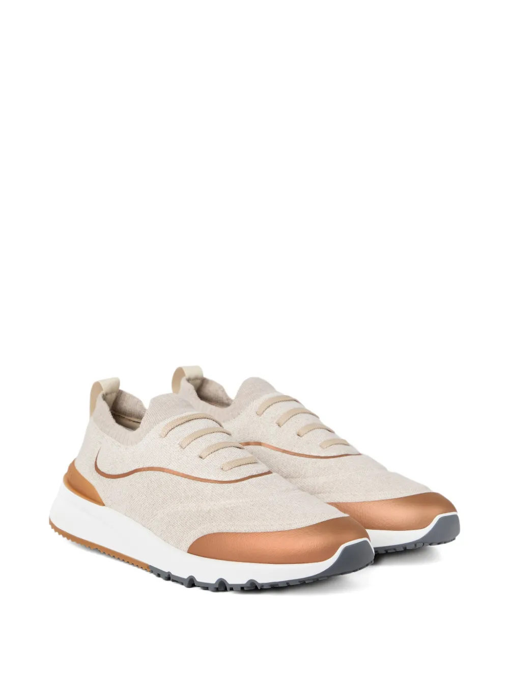 Brunello Cucinelli Techno Cotton Knit Runners With Heat-Bonded Details Biege - Image 3
