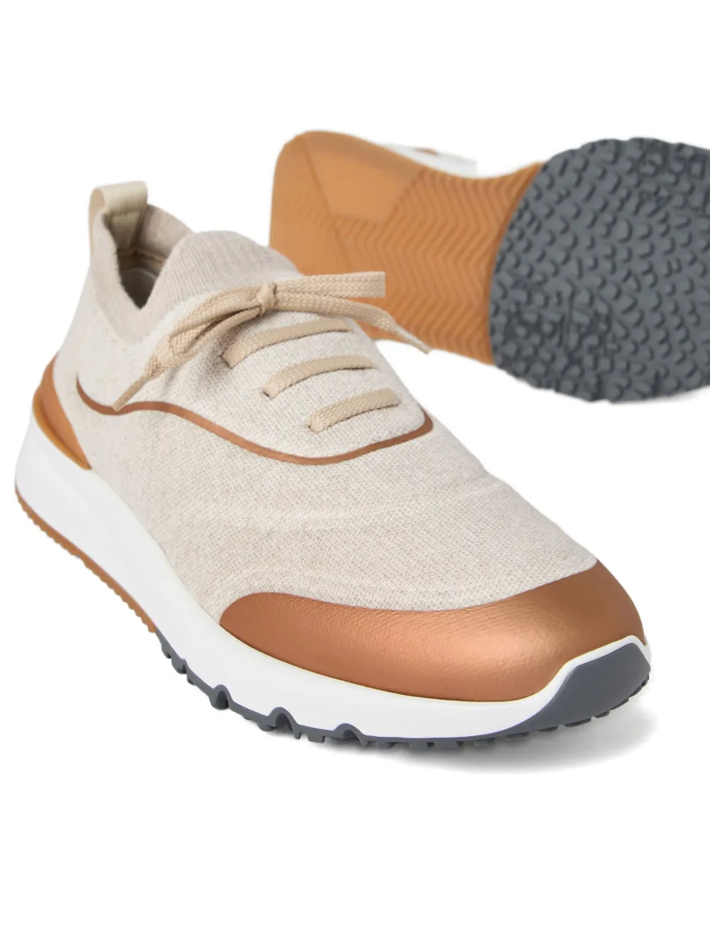 Brunello Cucinelli Techno Cotton Knit Runners With Heat-Bonded Details Biege - Image 5