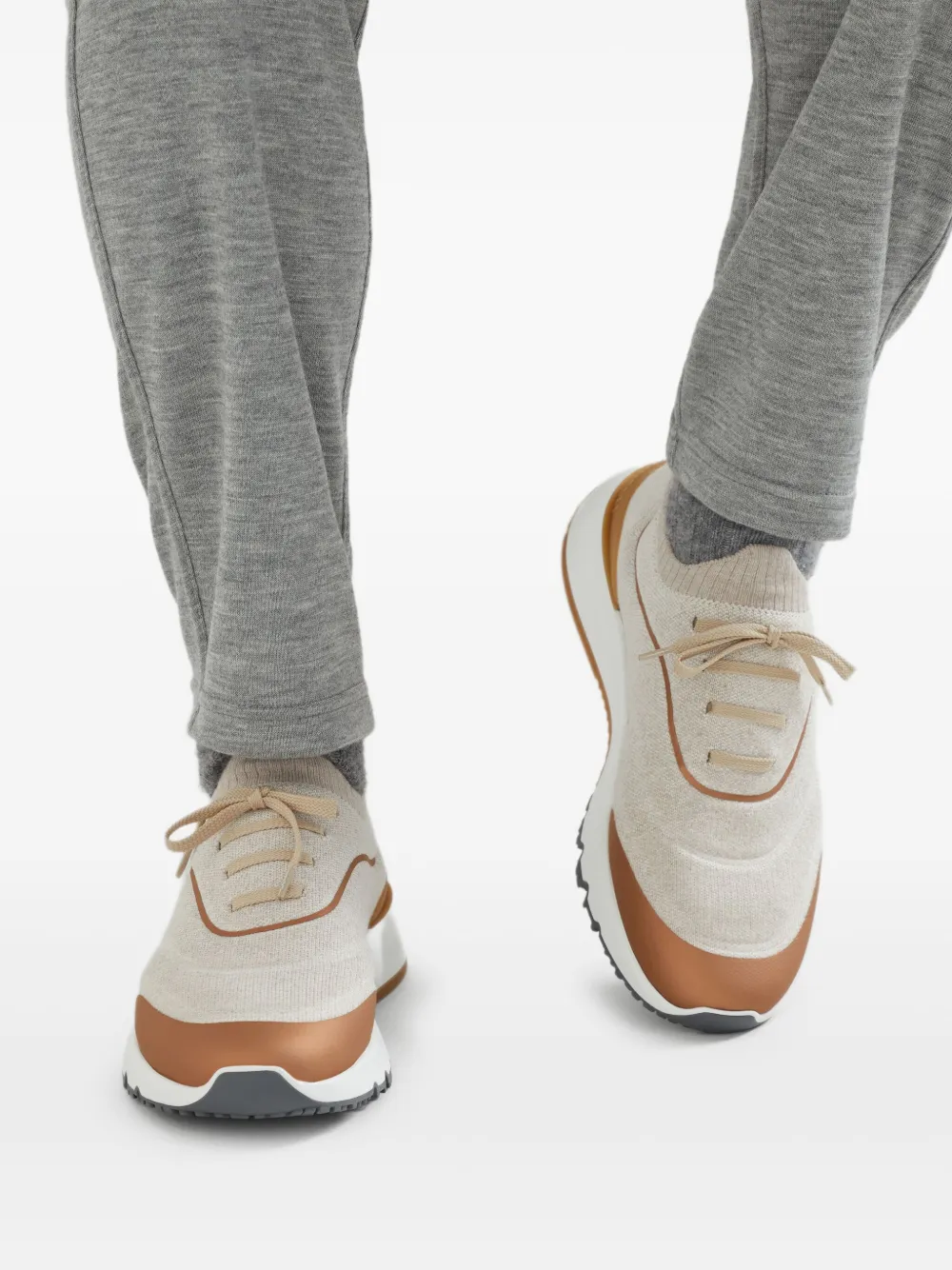 Brunello Cucinelli Techno Cotton Knit Runners With Heat-Bonded Details Biege - Image 6