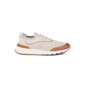 Brunello Cucinelli Techno Cotton Knit Runners With Heat-Bonded Details Biege