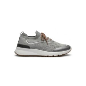 Brunello Cucinelli Techno Cotton Knit Runners With Heat-Bonded Details Silver