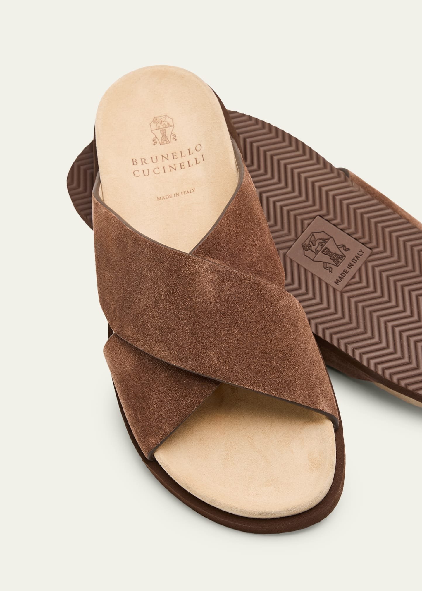 Brunello Cucinelli Brown Suede Crossover Sandals - Image 4