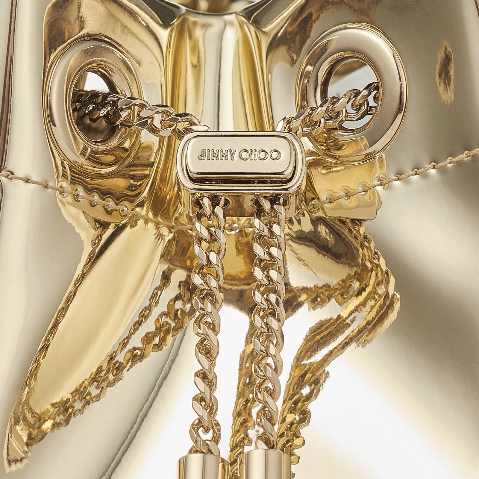 Jimmy Choo Bon Bon Gold Mirror Fabric Mini Bag with Metal Handle - Image 4