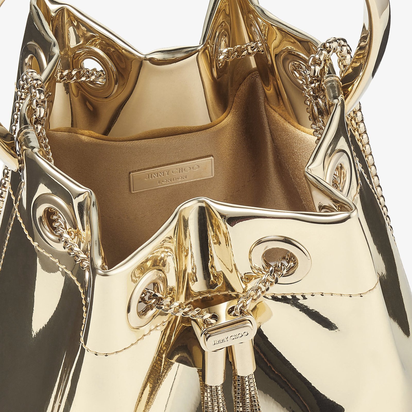 Jimmy Choo Bon Bon Gold Mirror Fabric Mini Bag with Metal Handle - Image 3