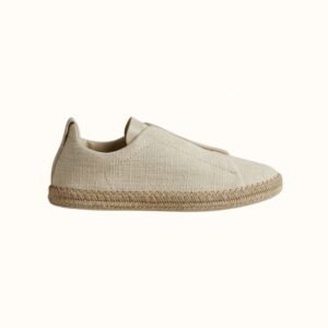 Zegna Off White Linen Blend and Leather Triple Stitch™ Espadrilles