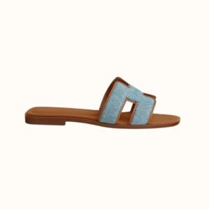 Hermes Oran Sandal Bleu Clair / Naturel